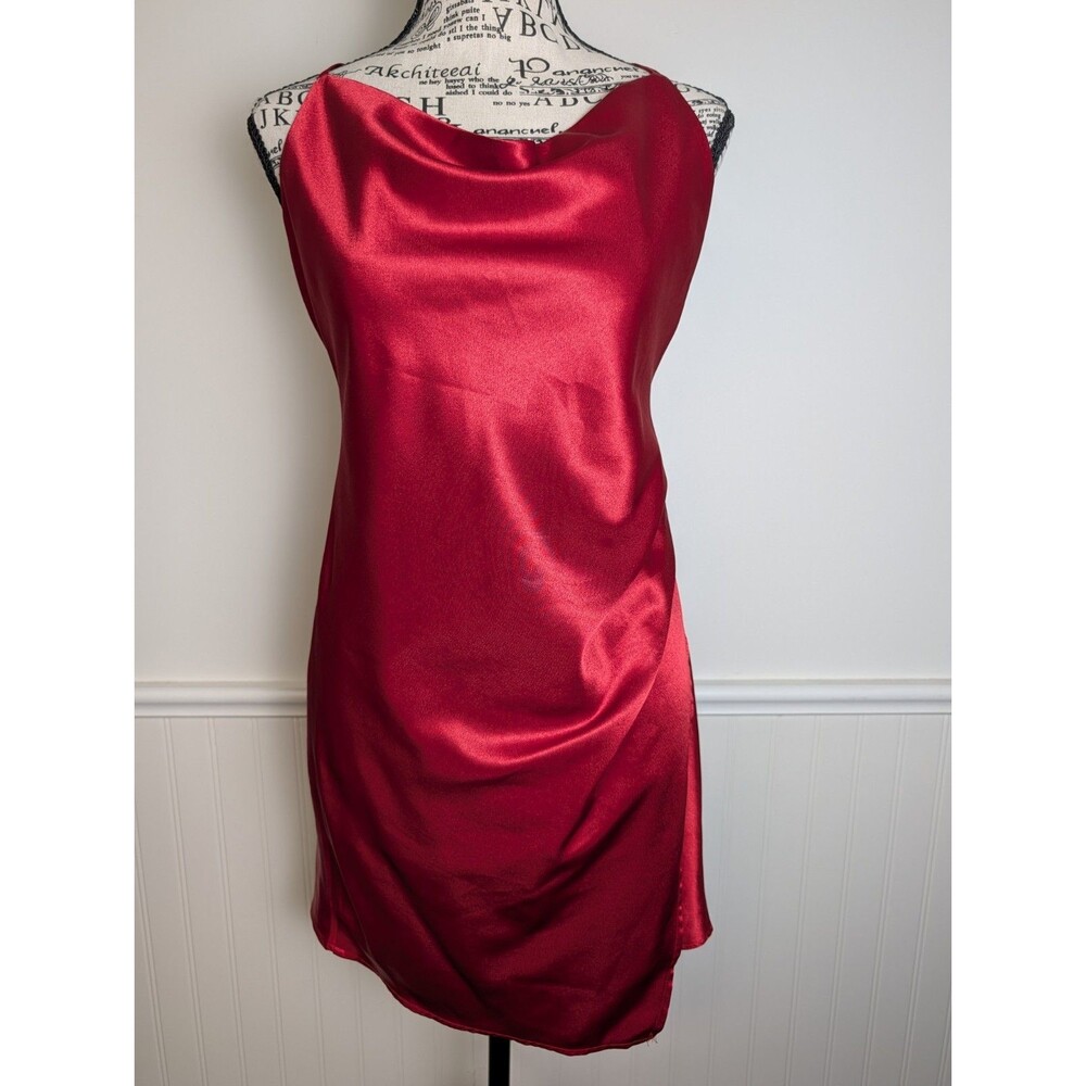 Saints + Secrets Red Satin Mini Slip Dress Size Medium Party Club Red Cowl Neck